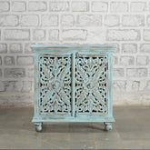 Indian Solid Wood Hand Carved Cabinet Blue